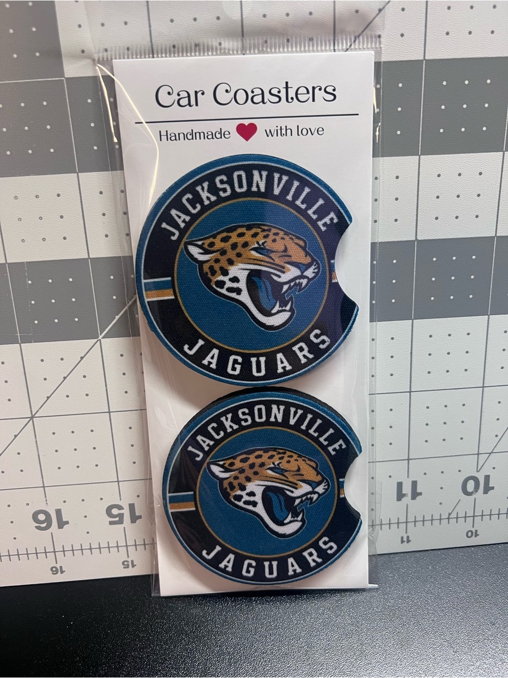 Jacksonville Jaguars Blue Car Coaster Set - Handmade